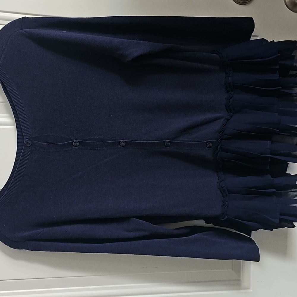 Blue Long Sleeve Blouse with Peplum and Ruffle Hem - Picture 2 of 6